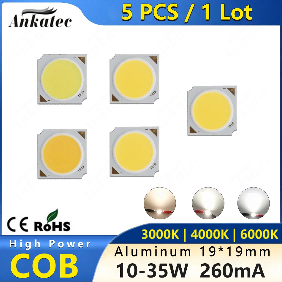 Chip LED COB de 10-35W, cuentas de lámpara integradas de alta potencia de corriente constante de 260mA, 3000K, 4000K, 6000K, para reflector de luz