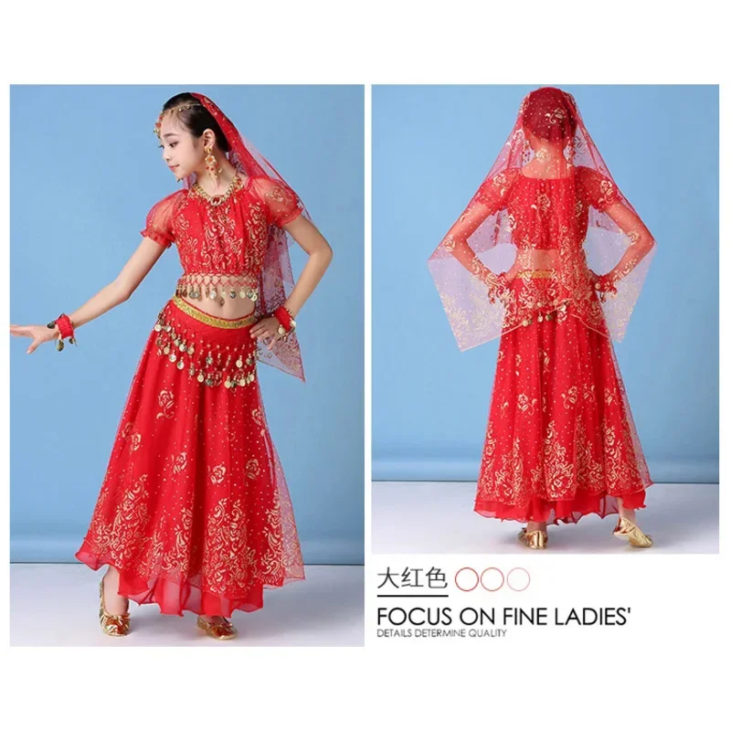 4 unids/set nuevo conjunto de traje de danza del vientre para niños trajes de danza india Oriental vestido de danza del vientre ropa india para niñas