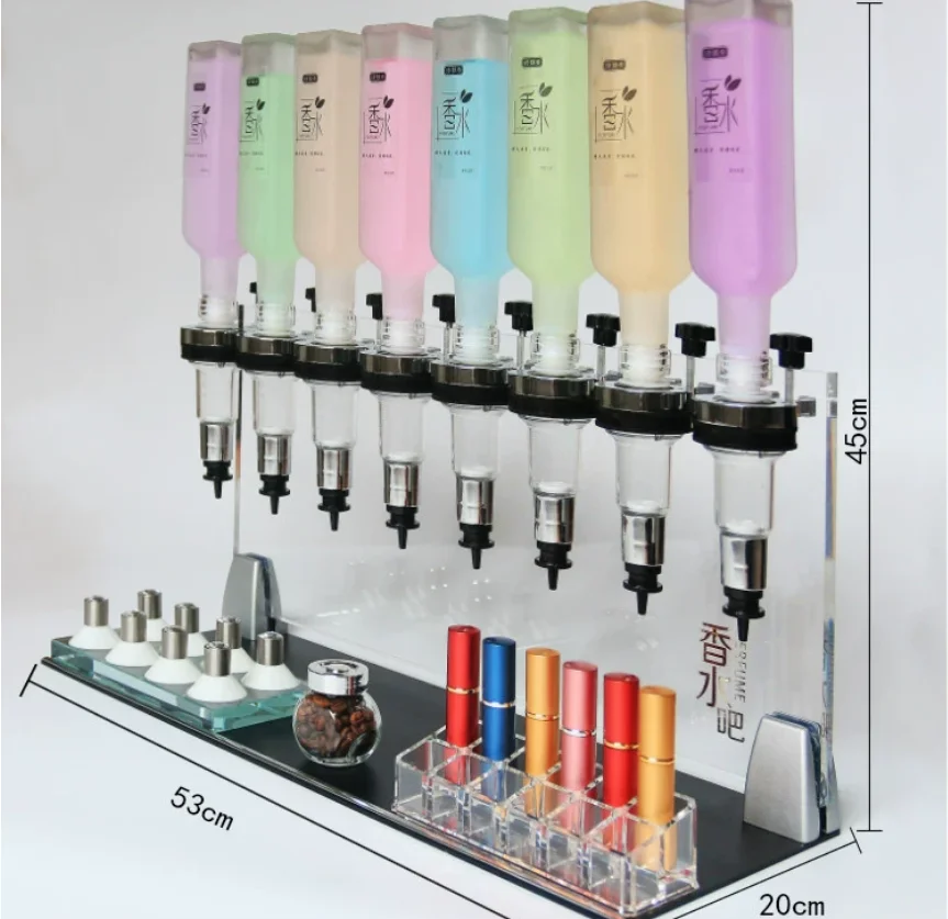 High-end bulk perfume bar display rack, bulk perfume sales mini counter 8 pump head sub-packer, stall shelf
