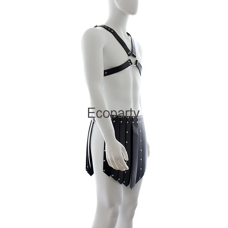 Neue Herren römische Gladiator Kostüm schwarz pu Leder Gladiator Rock Halloween Party Club mittelalter liche griechische Larp Cosplay Kostüm Requisiten