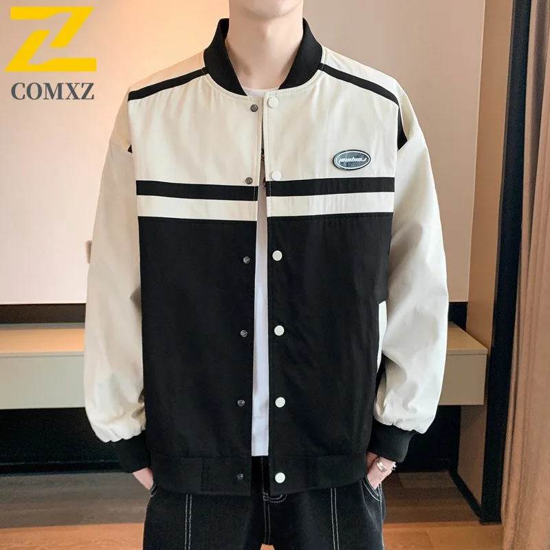 

COMXZ 2025 Patchwork Jacket Men Baseball Collar Autumn Winter Mens Korean Casual Youth Versatile Outdoor Baseball Coat Trendy