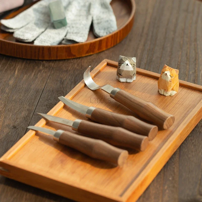 Diy Wood Carving Tools Grupo Walnut Wood & Chrome Vanadium Steel Handle Faca Curvada Ferramenta de Mão Profissional Suite