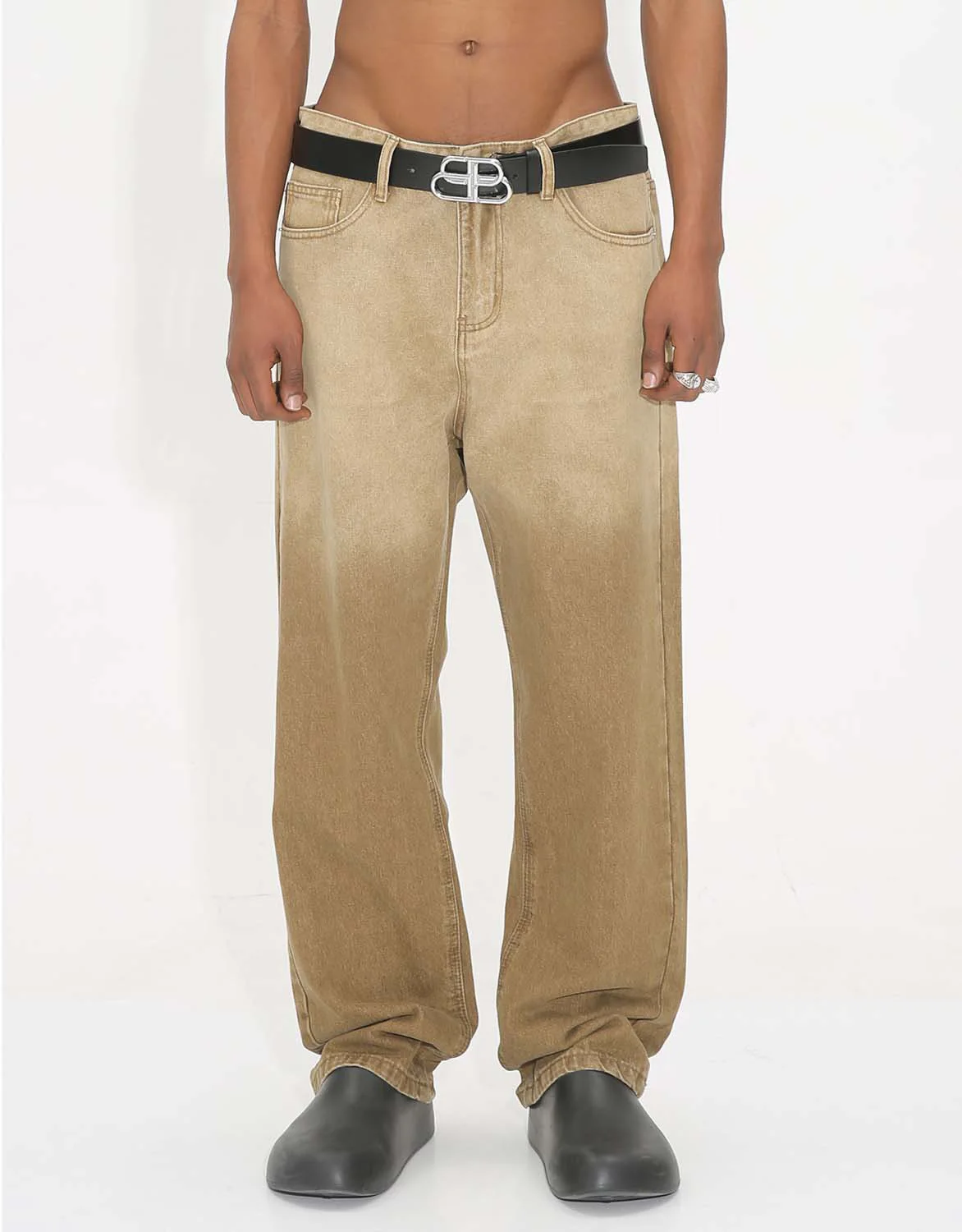 2023 new Korean version trendy design khaki gradient straight jeans casual pants for men and women