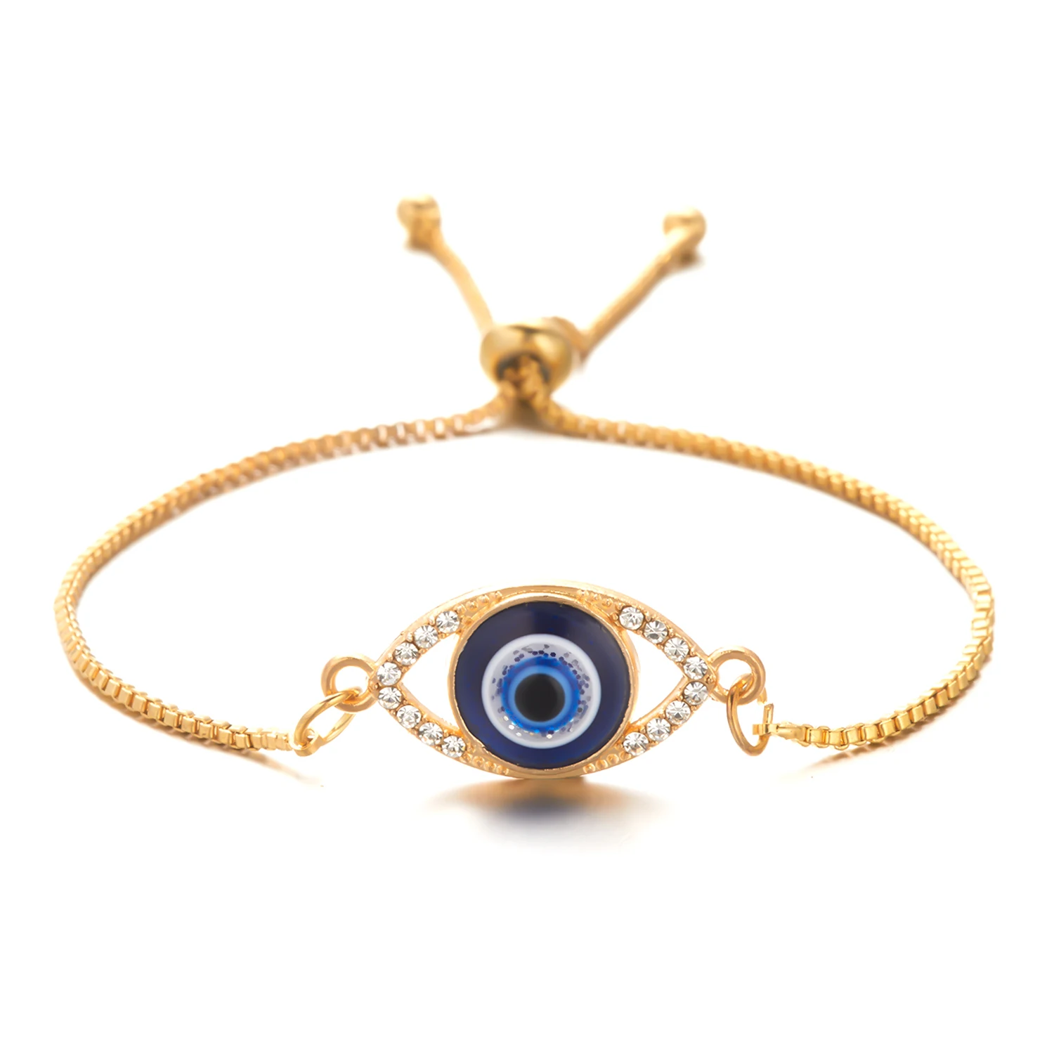 New Lucky Evil Eye Blue Eye Bracelet For Men Women Korean Fashion Adjustable Gold Color Metal Chain Charm Bracelet Jewelry Gift