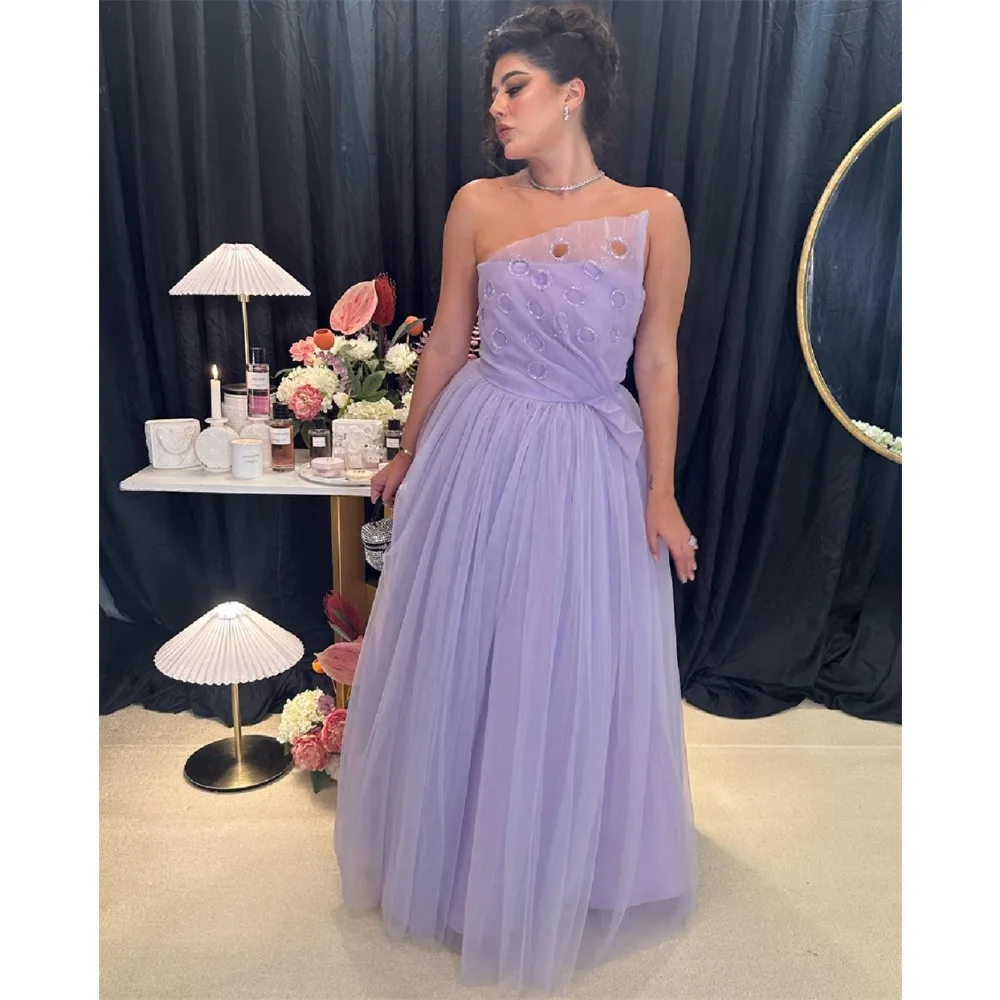 

Jiayigong Sexy Casual Tulle Draped Pleat Valentine's Day A-line Strapless Bespoke Occasion Gown Long Dresses