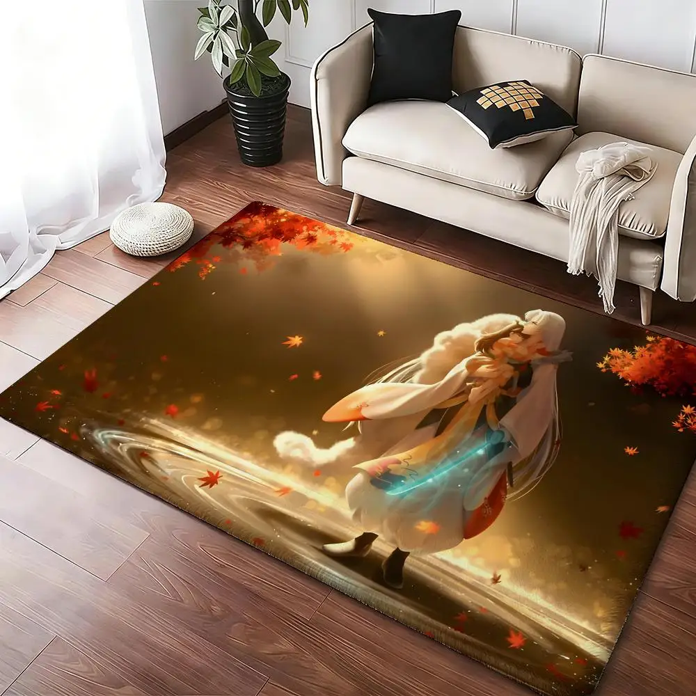 A-I-I-Inuyashas Bodenmatte, gemütliche Flanell-Matte, weich, dick, rutschfest, für Wohnzimmer, Schlafzimmer, Küche, Dekorationsteppiche