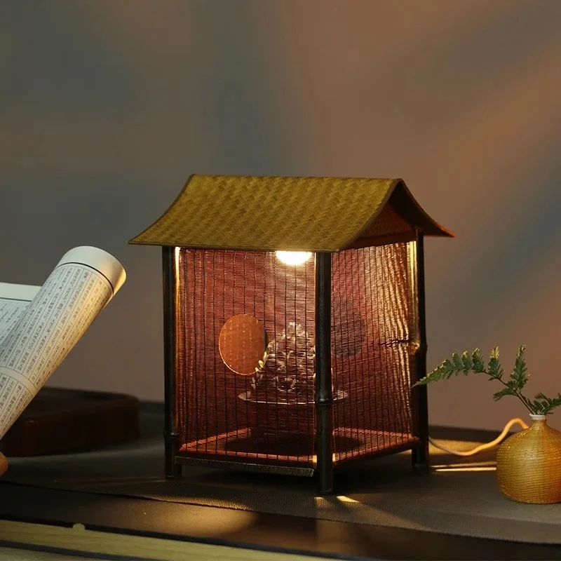 Handmade bamboo purple bamboo lamp house Chinese table  lantern tea room zen atmosphere  tea table   crafts