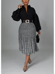 Women Plaid Half Skirt Bird Checker Mermaid Midi Skirt Office Lady Plus Size Versatile Slim Women's Mid Length Wrap Hip Skirt