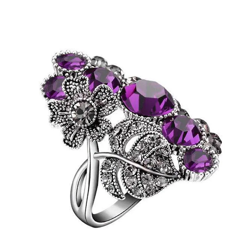 Milangir  Luxury Purple Black Crystal Flower Vintage Wedding Rings For Women Punk Turkish Wedding Engagement Jewelery