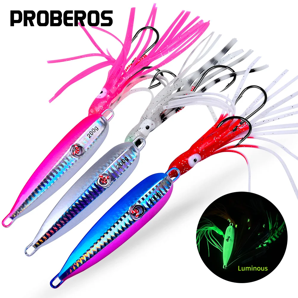 Proberos 1PC Slow Pitch Jigging Lure , Dual Hook, Glow-in-the-Dark Slow Jig Fishing Bait for Offshore Saltwater Boat Fishing