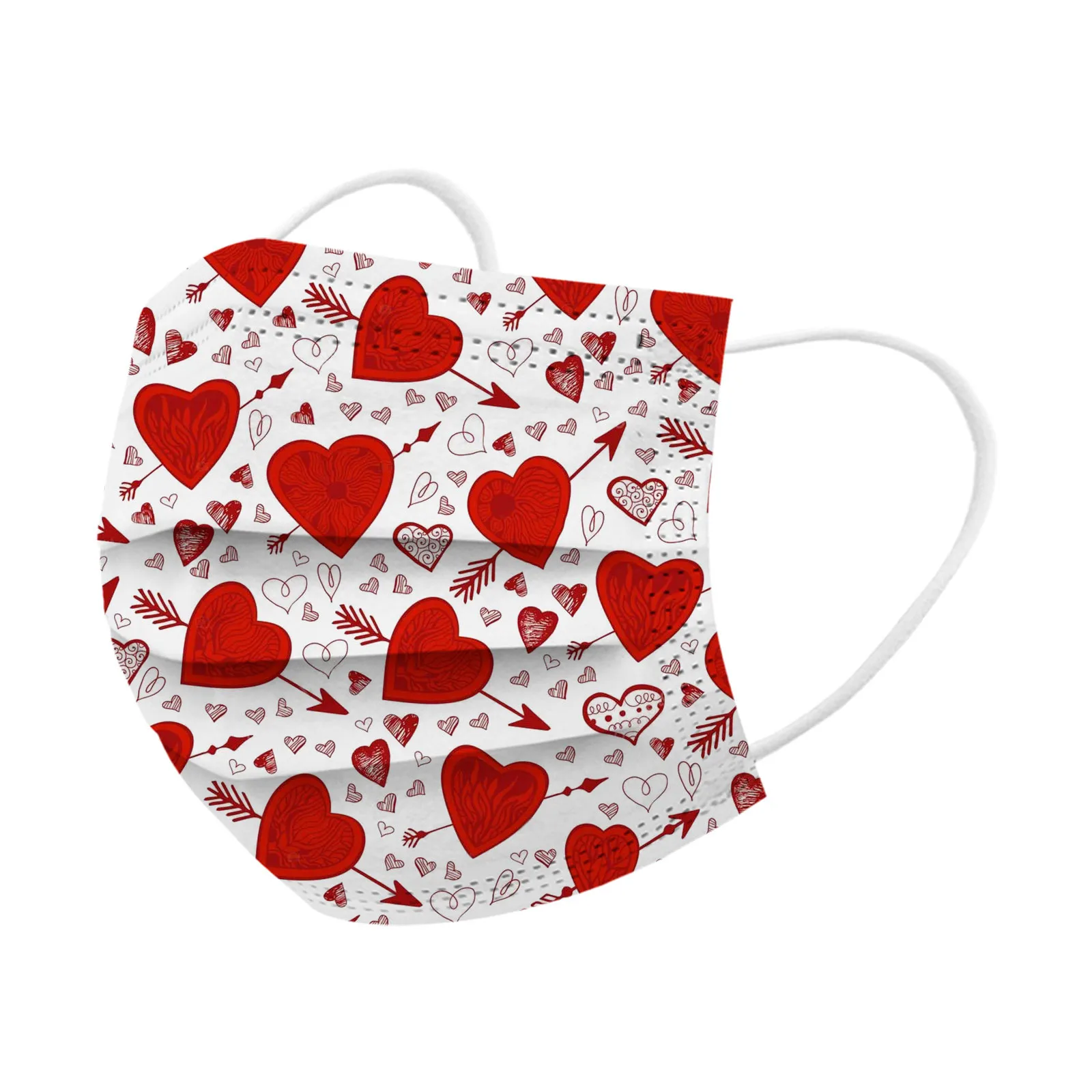 قناع وجه واقي للاستخدام مرة واحدة للبالغين ، يوم القلوب 3 طبقات ، 10 من من من من الحب ، 50 من الخارج