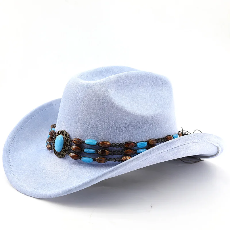 Western-Cowboyhut aus Wildleder zum Reiten für Männer und Frauen, Outdoor-Reisehut mit gerollter Krempe, Zylinderhut im Ethno-Stil, Filzhut – Detail 2