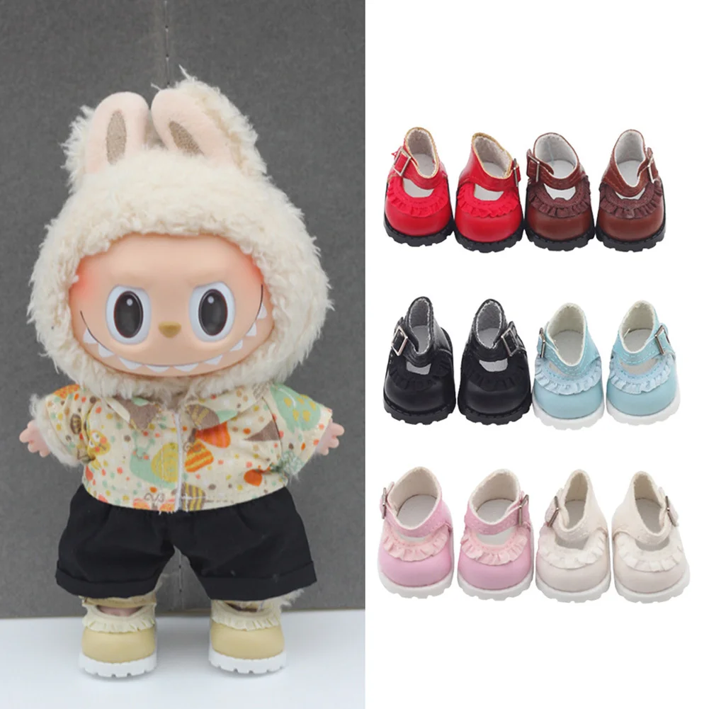 17cm Cute Mini labubu Outfit Accessories For Korea Kpop Exo Labubu Idol Doll Lace Leather Shoes Various Styles Clothing Kid Gift