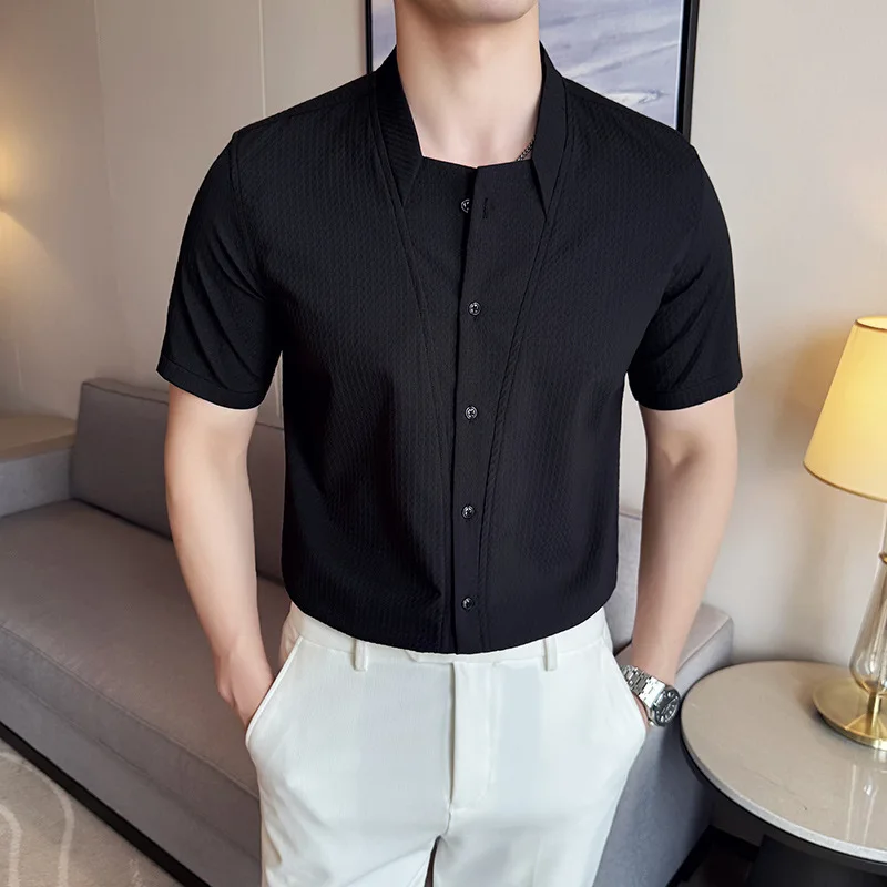 

Модные мужские летние рубашки: новые мужские рубашки с коротким рукавом и воротником-стойкой без складок