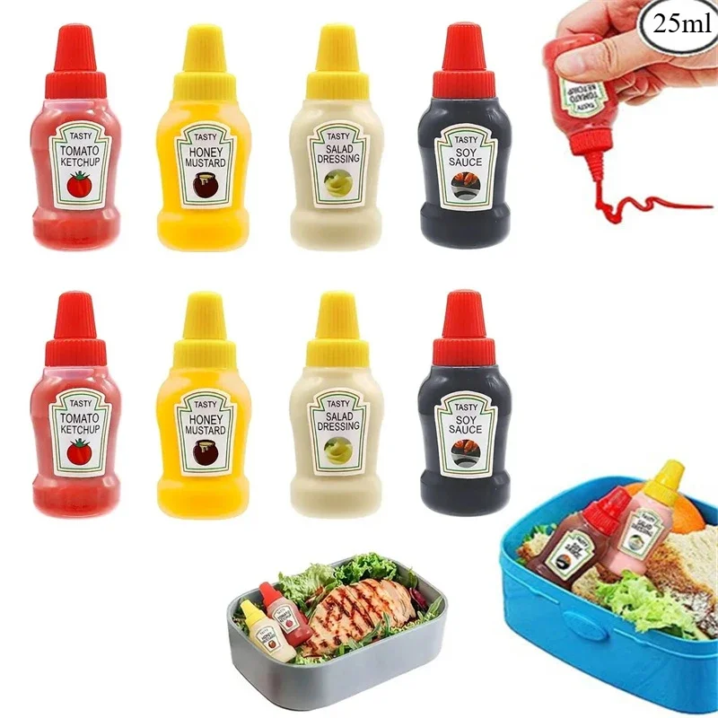 4/8pcs Mini Condiment Squeeze Bottles 25ml Honey/Ketchup/Soy Sauce/Salad Dressing Dispensers Lunchbox Squeezable Containers Jars