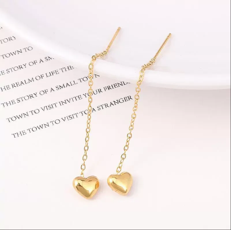 Heart Shaped Titanium Steel Earrings with Love Earline and Ladies' Temperament, Fashionable Two Tone Perforated Line Jewelrys