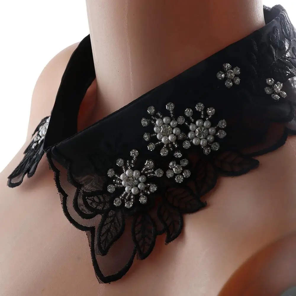 Cuello falso de encaje de algodón con flores y hojas huecas para fiesta, moda