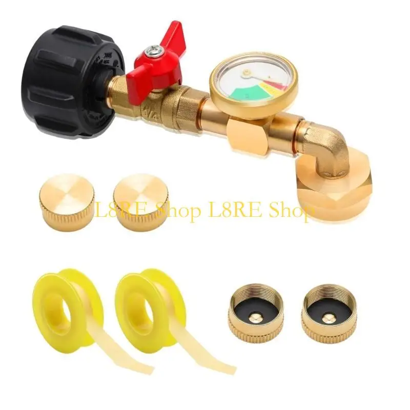 L8RE Quick Connecting Fitting with Pressure Gauge Metal Propanes Grills Fitting