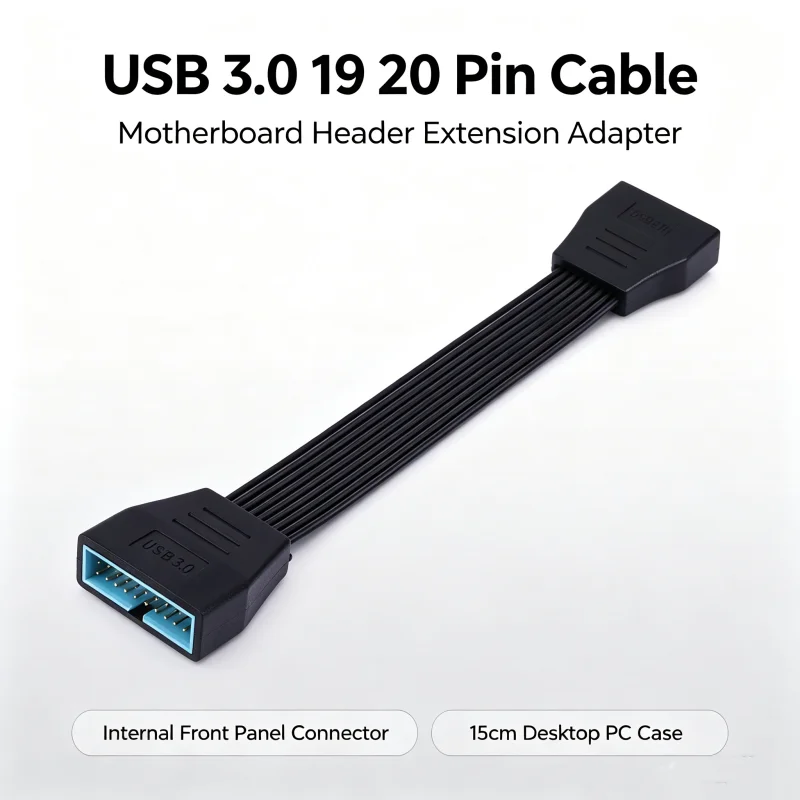 USB 3.0 Cable 19 20 Pin Header Extension Adapter for Motherboard, Internal Front Panel Connector 15cm Desktop PC Case
