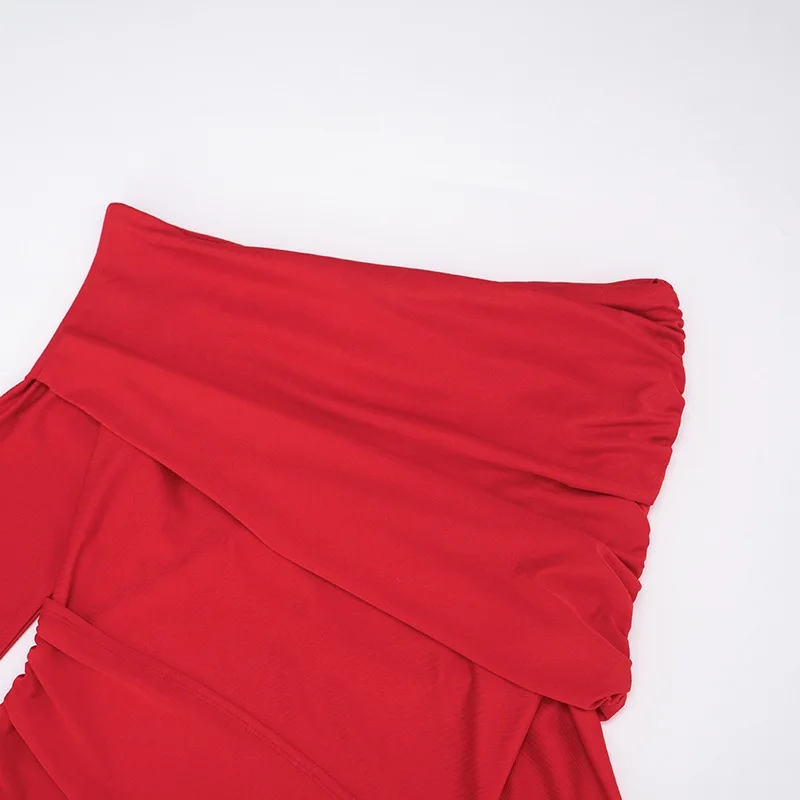 女性用セクシーサイドリボンボディコンマキシパーティードレス、ラッフルラペル、斜め肩、長袖、スリム、誕生日、イブニングガウン、クラブウェア