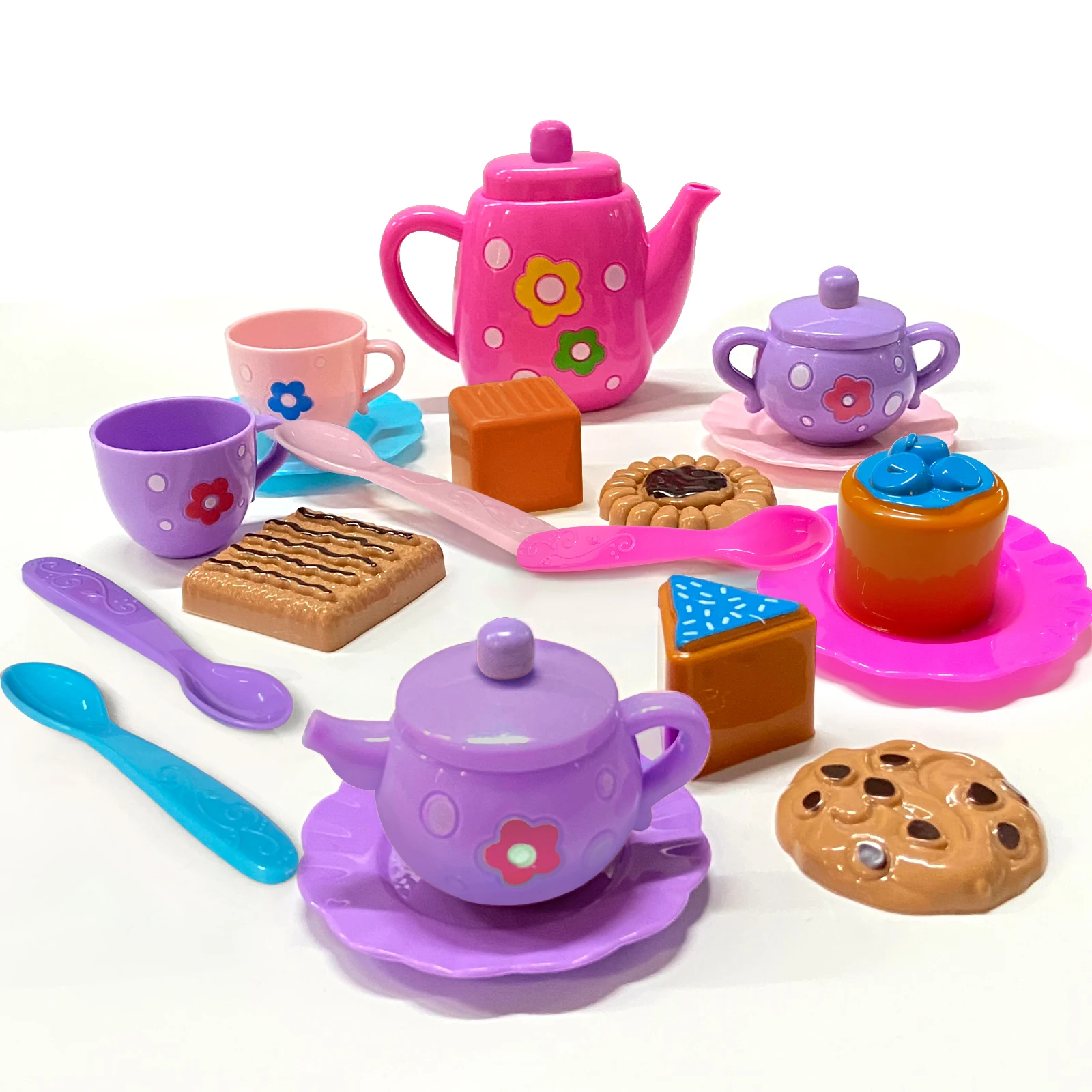 Gzsbaby Tea Set For Little Girls, Tea Party Set, Tea Set Including Kettle, Cookies, Kids Play Food, Tea Party Accessories Toy