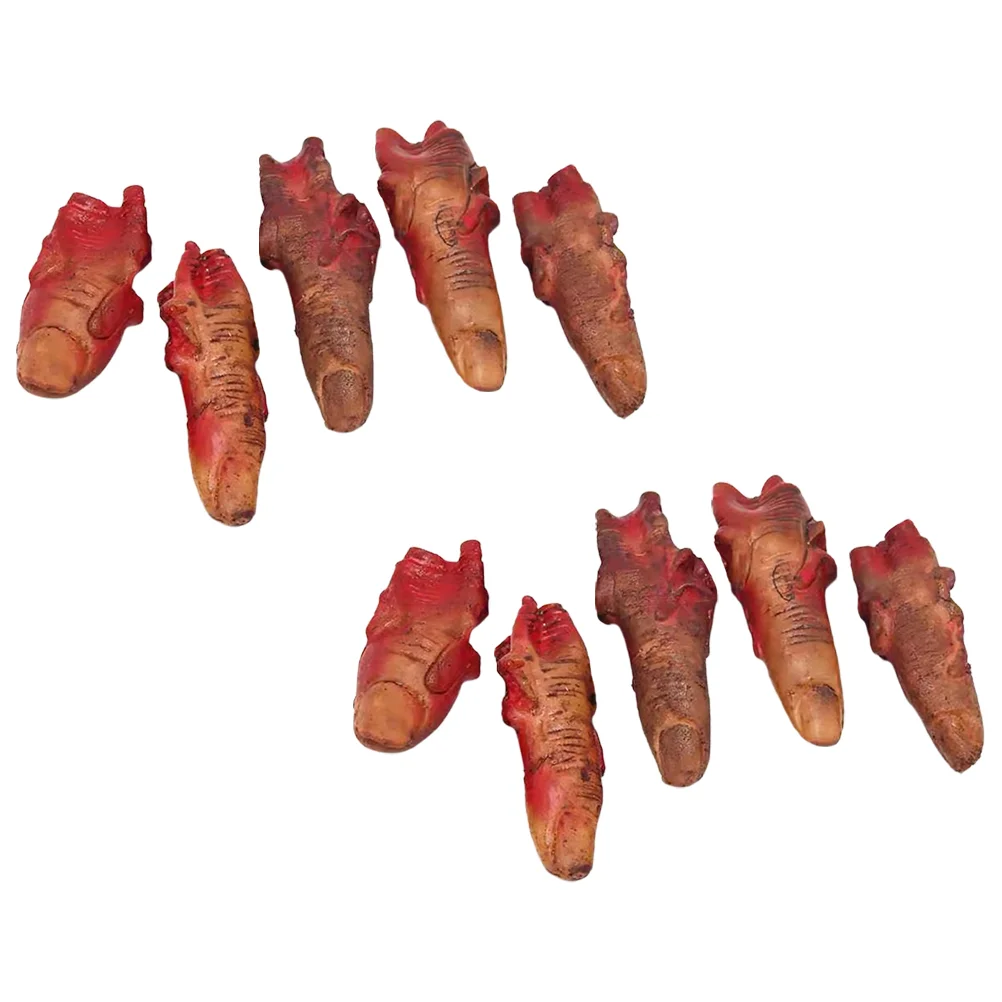 10 Pcs Bloody Hand Halloween Severed Fingers Fake Fingers Set Gory Makeup Accessories Trick Treat Decorative Supplies Novelty