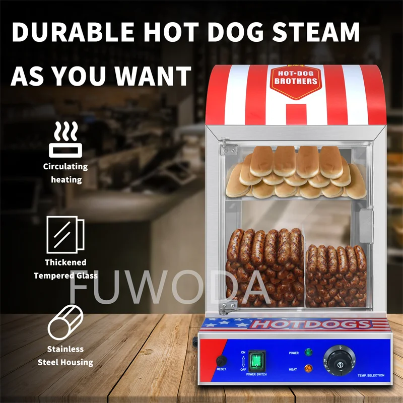 Stainless Steel Hot Dog Warming Showcase Commercial Electric Hot Dog Making Machine Hot Dog Bun Display Warmer Machine 1500W