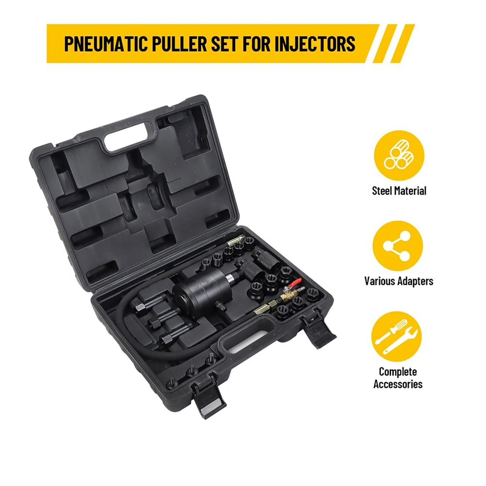 Leekooluu Pneumatic Injector Puller Tool Set Injectors with 19 adapters for Diesel Fuel Pneumatic Injector Remove Puller Kit