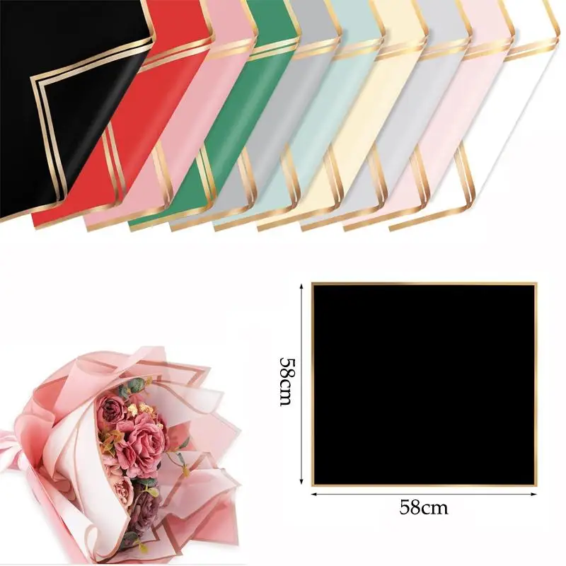 

20Pcs 58x58cm Plastic Bouquet Wrapping Paper Color Waterproof Golden Edge Jelly Film for DIY Gift Floral Flower Wrapping Paper