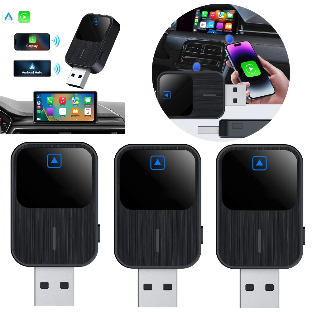 

Беспроводной Android Auto и CarPlay 2 в 1, ключ USB-C/USB AI Box с автоматическим подключением, интеллектуальное голосовое управление, Bluetooth-совместимый 5,2