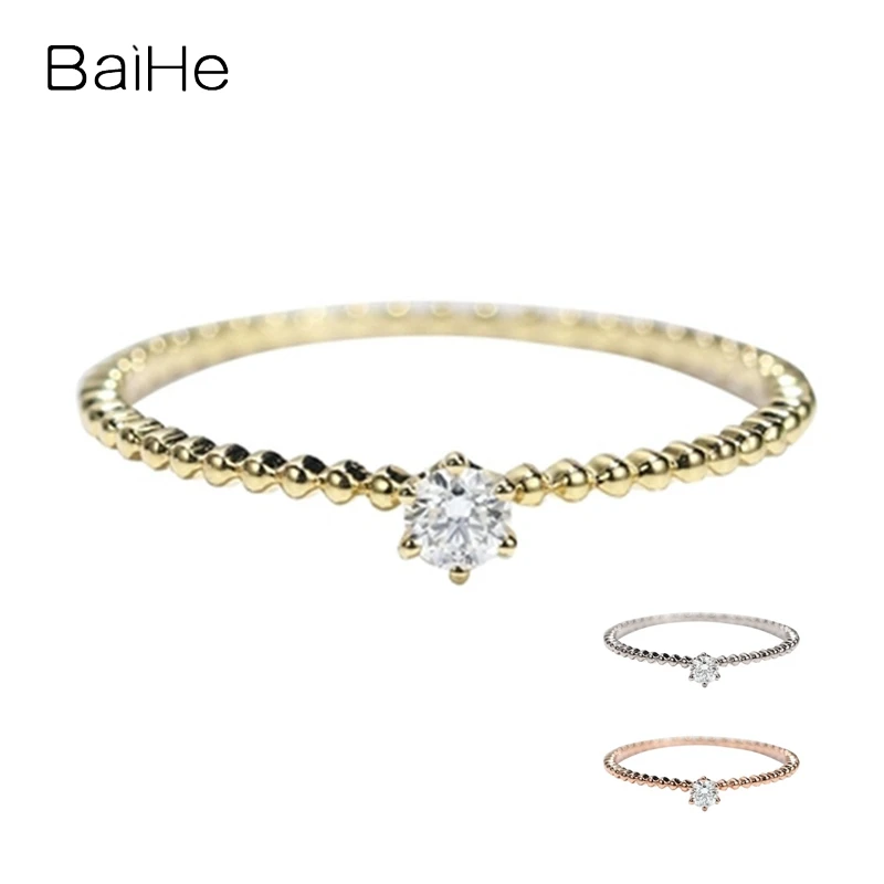 

BAIHE Solid 14K Yellow Gold 0.07ct H/SI Natural Diamond Wedding Women Trendy Jewelry Small pure and fresh 6 nail stone Gift Ring