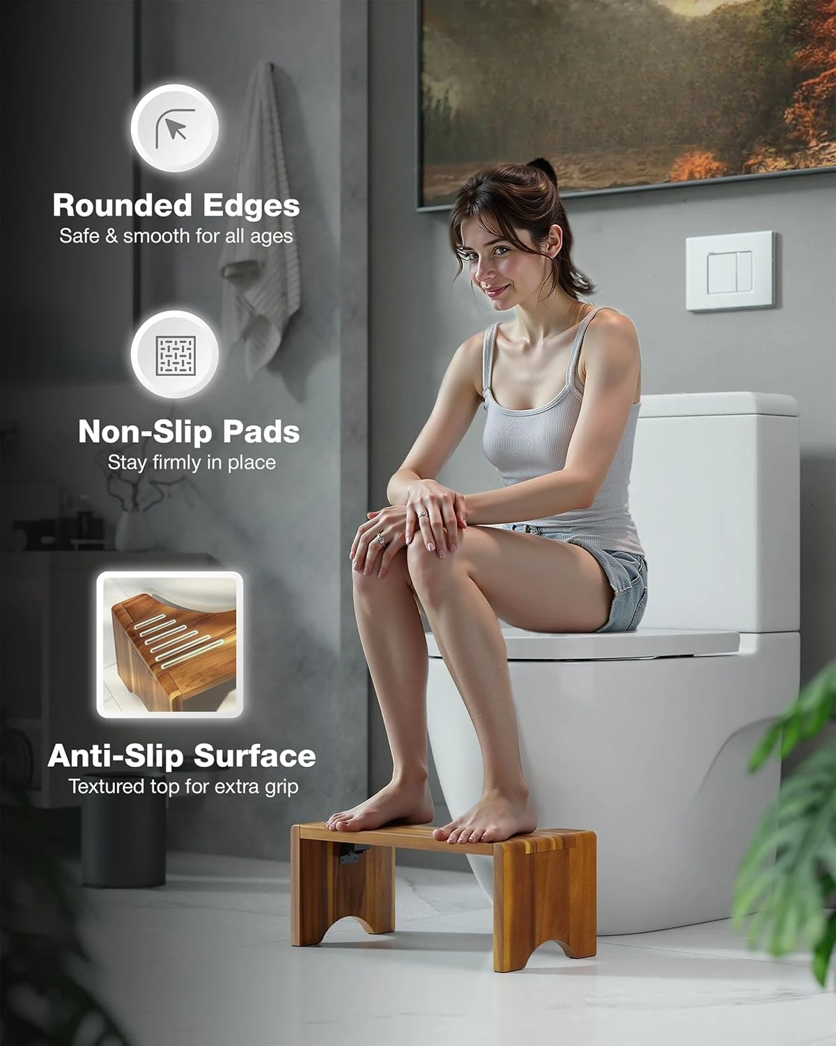 Wood Squatty Potty Toilet Stool Anti-slip Sturdy Toilet Foot Stool Bathroom Portable Pregnant Woman Children Adult Old People