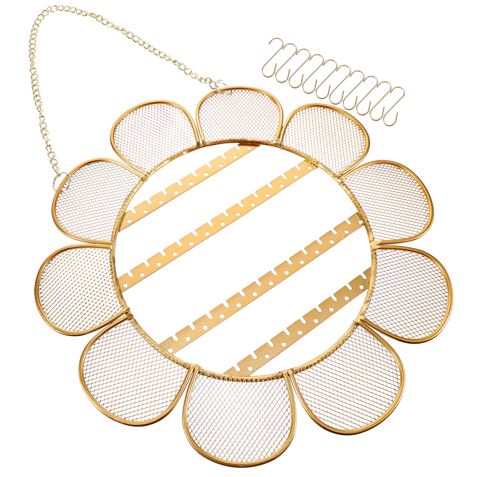 

Iron Sunflower Hanging Jewelry Organizer Jewelry Wall Organizer Necklace Earring Holder Display Rack Golden Color Storage