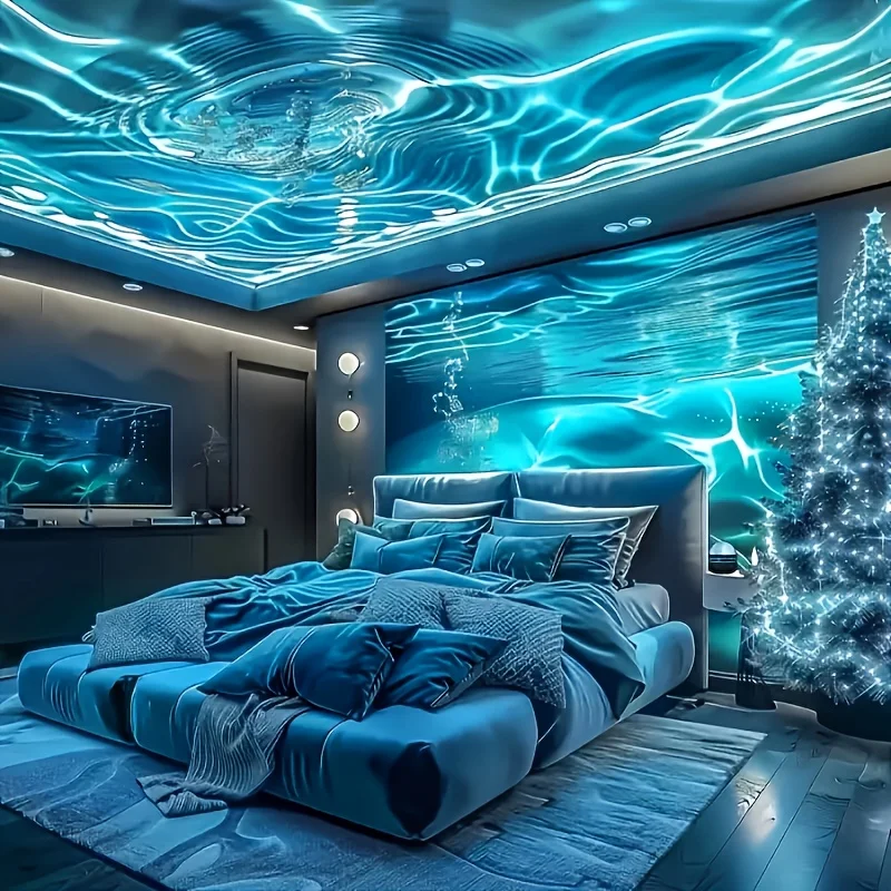 7Colors Water Ripple Projector Dynamic Rotating LED Night Light with Remote USB Powered Family Bedroom Romantic Ocean Decor Lamp