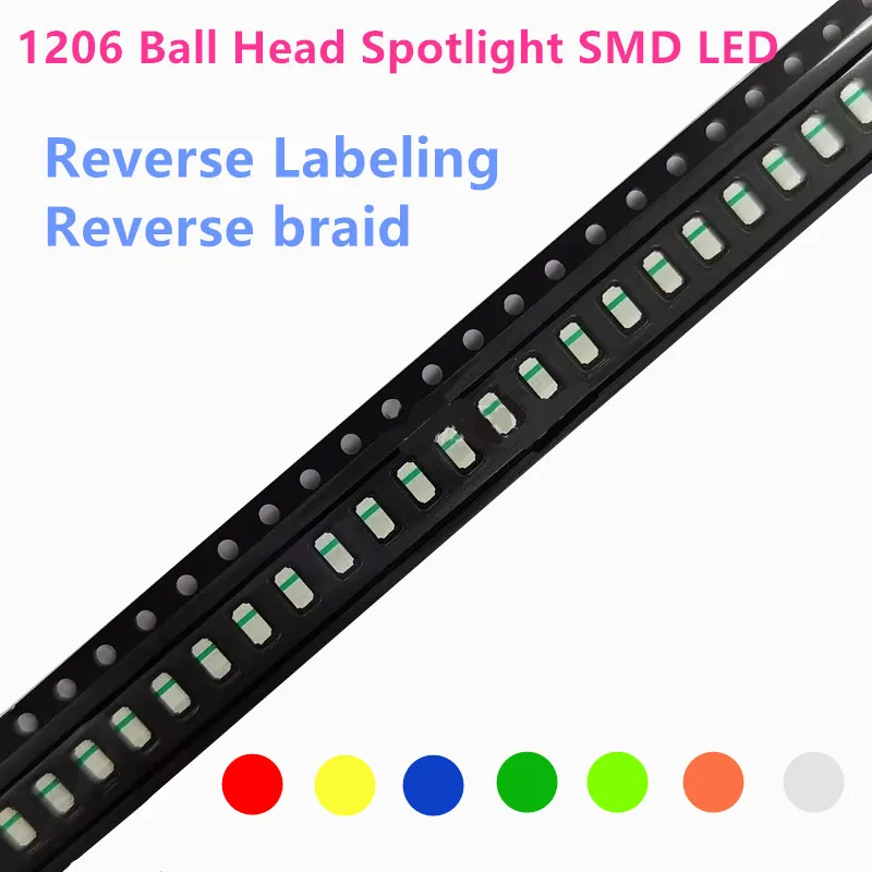 Highlight 1206 Ball Head Spotlight SMD LED, Red, Blue, Yellow, Emerald-green, Reverse Labeling, Reverse braid, 3216 With Lens