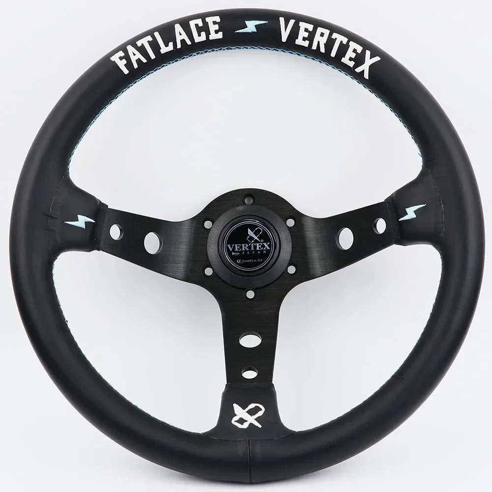 Vertex 13inch Embroidery Black Genuine Leather Car Drift Sport Steering Wheel for MOMO OMP NRG SPARCO HKB hub