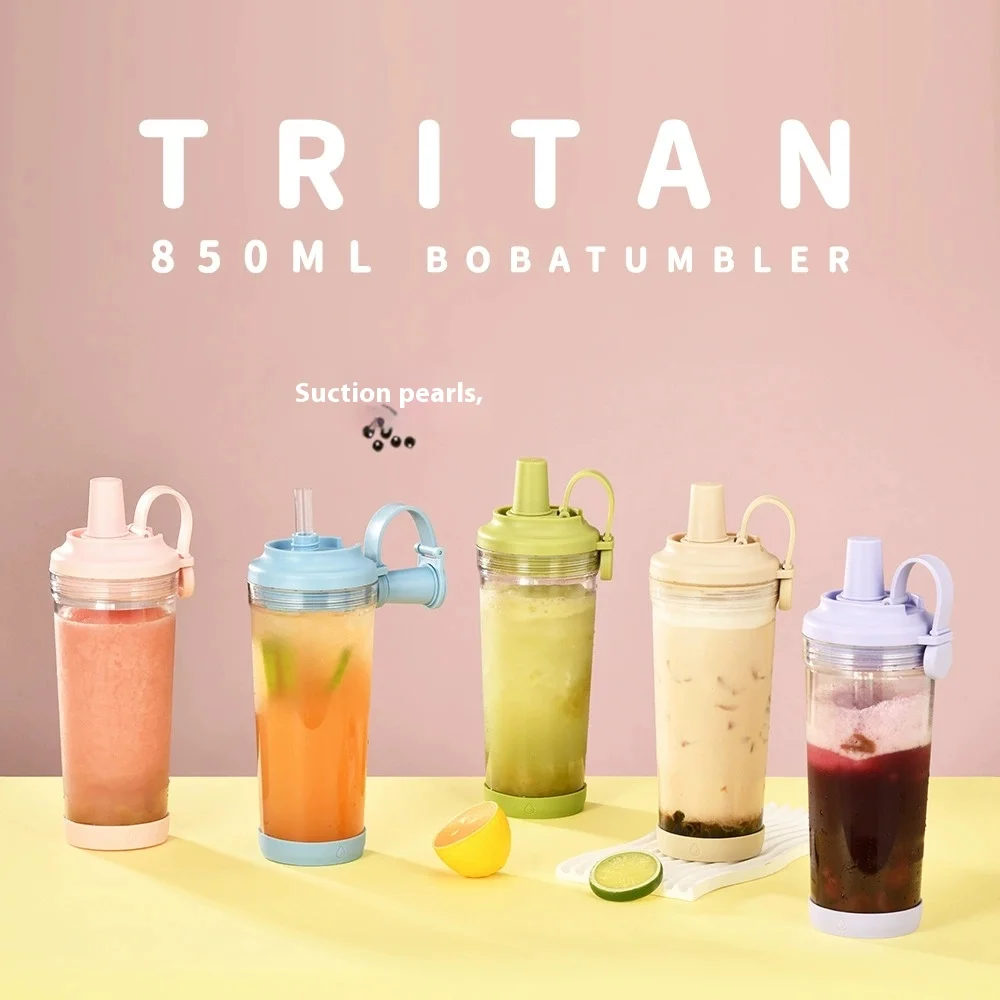 

Новая соломенная чашка из тритана, 850 мл, соломенная чашка с большим отверстием на присоске, чашка для чая с жемчугом и молоком, портативная ручка, соломенная чашка для воды BOBA