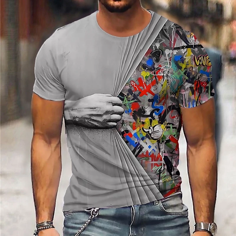 Personalized Graffiti Pattern T-shirt Fashion Trend Short Sleeve Mens 3D Printed Funny Summer T Shirts Cool Streetwear Tees Tops