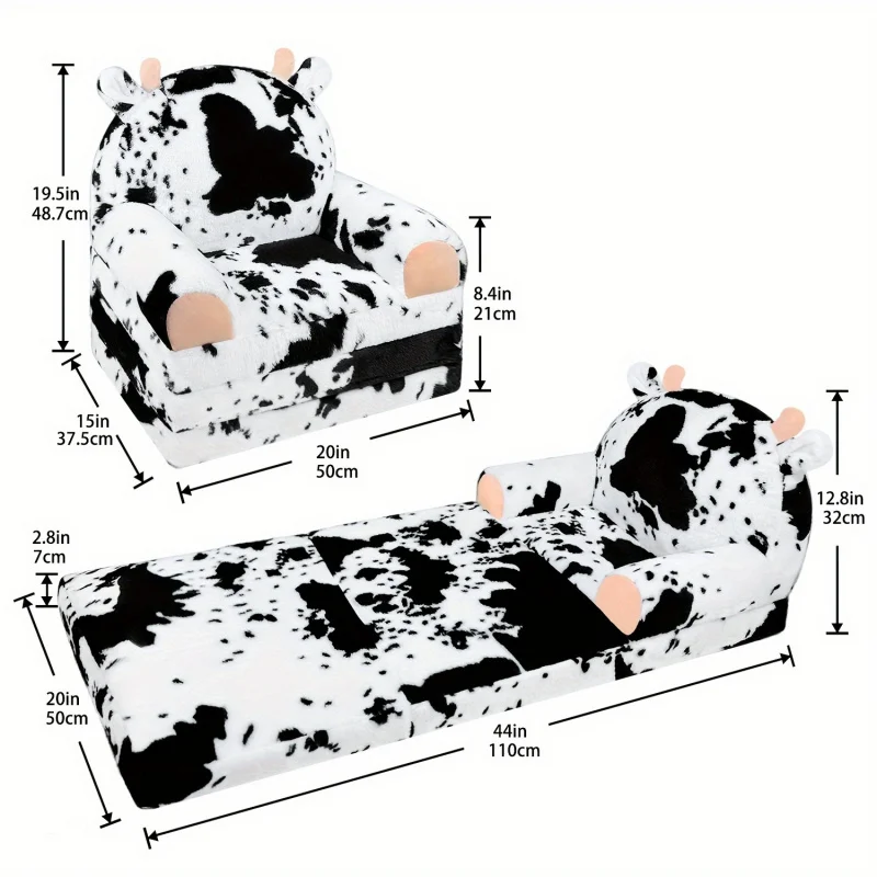 Skin-Friendly Plush，Colorful Cow Pattern，Removable Sleeve，One-Click Conversion，Foldable Couch - Durable，Comfortable，Multifunctio