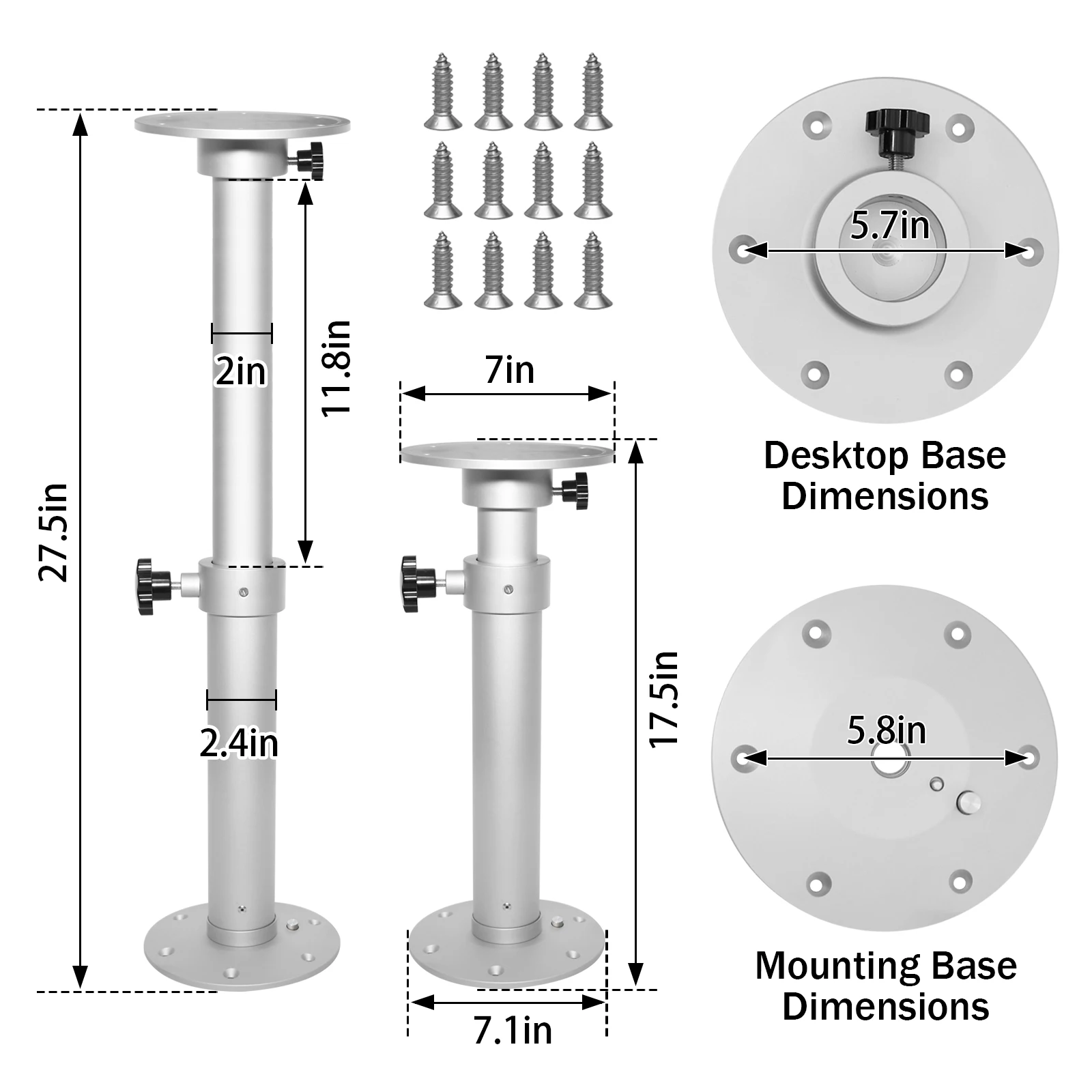 Car Interior Side Seat Kits Easy Disassembly Height Adjustable Luxury Universal Fit Aluminum Table Leg RV Campervan Motorhome