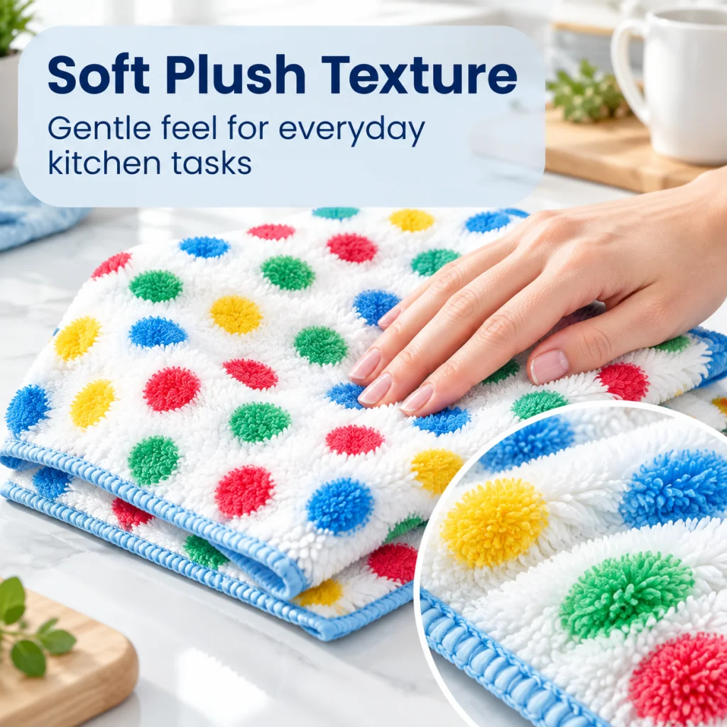 5pcs Colorful Polka Dot Kitchen Cleaning Cloths Coral Fleece Reusable Dish Towels Soft Absorbent Rags for Table Countertop Washi