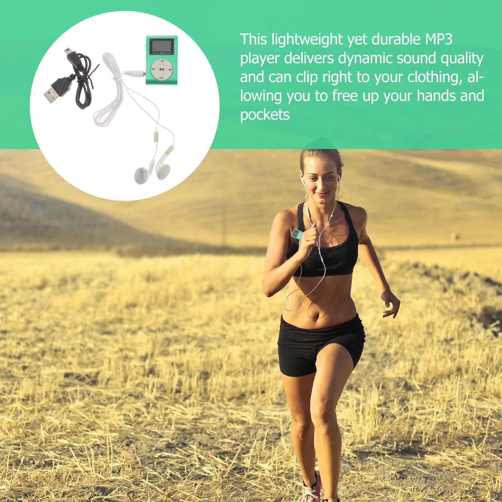

Clip Sports Mp3 Player Green Lightweight Compact Portable Player Micro Slot USB Port Clip for Hiking Running Gym