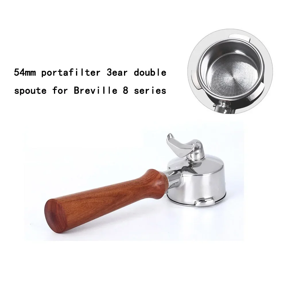 Coffee Portafilter 54mm 3ear Double Spoute Coffee Handle Stainless Steel Coffee Filter Basket for Breville 8 Series Barista Tool