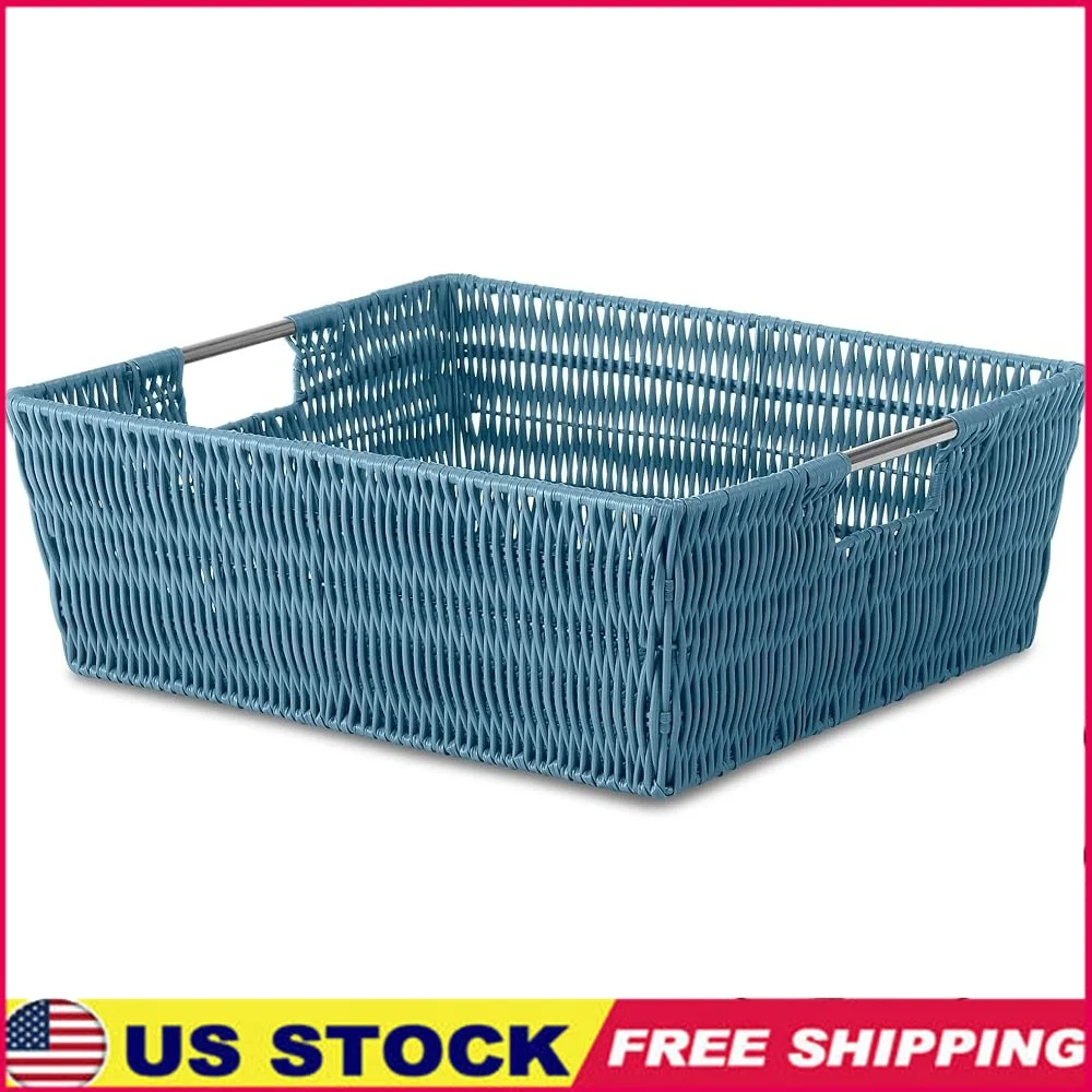 

Storage Baskets with Stainless Steel Handles Clothing Toys School Supplies Perfect Closets Shelves and Organizing
