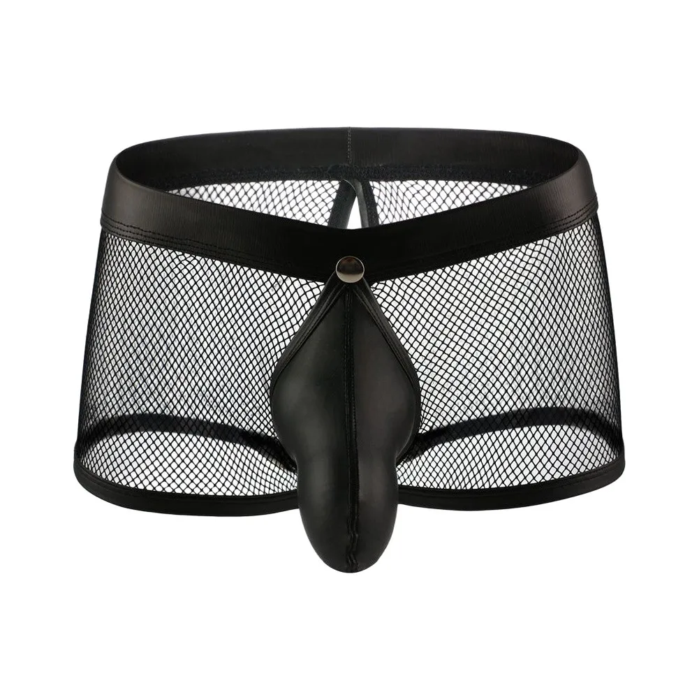 Sexy Men Mesh See Through U Convex Pouch Boxers Open Ring Breathable Solid Underwear Wear Sheer Underpants Gay Wear