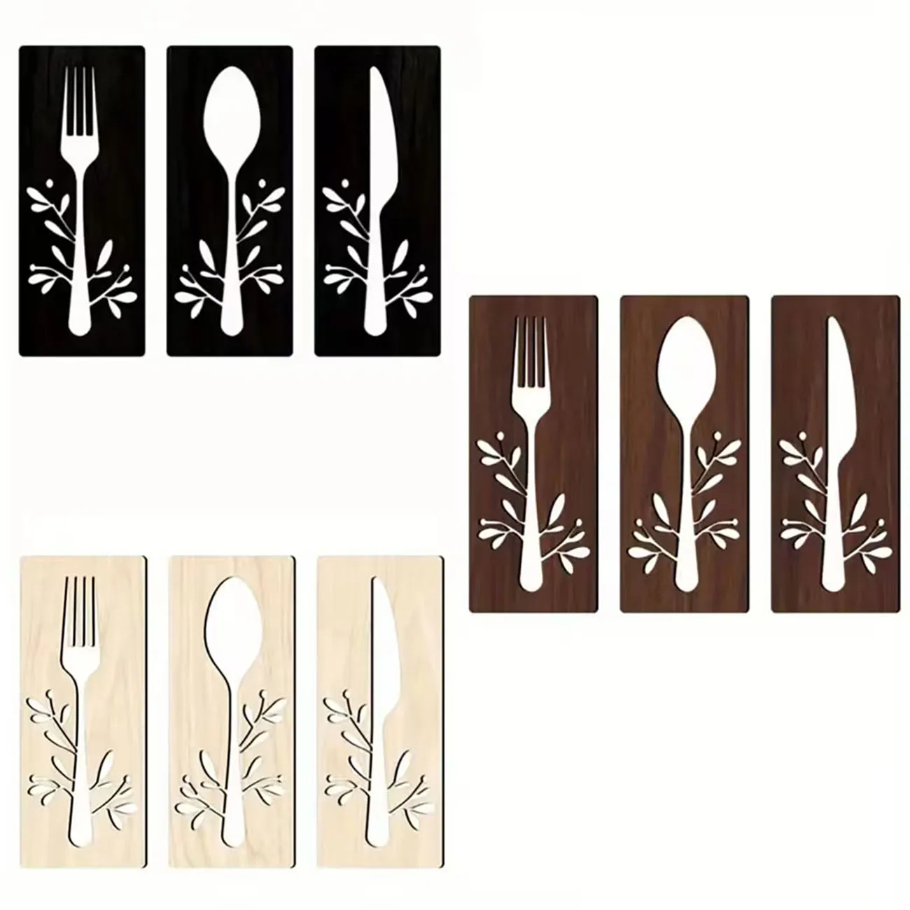 3Pcs Fork Spoon Knife Wooden Wall Decor with Nano Tape, Kitchen Wall Art