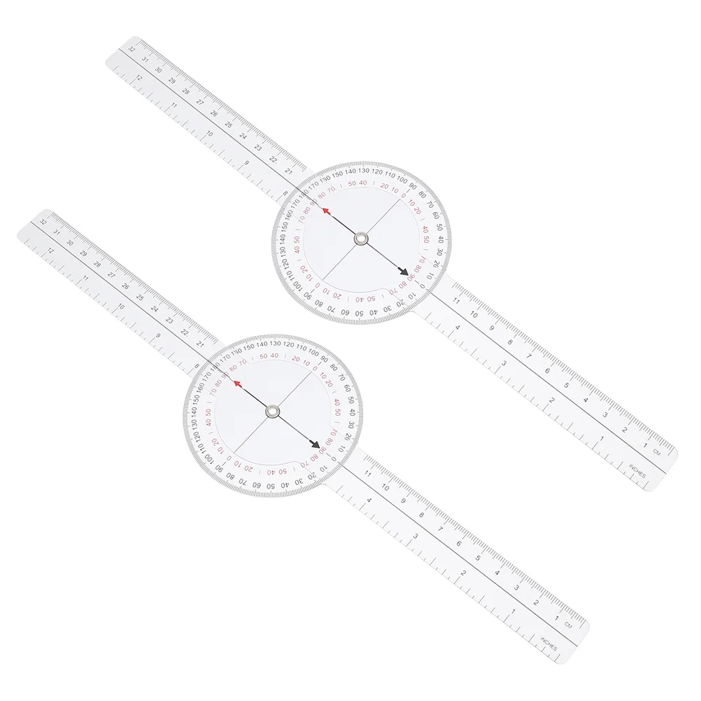 2 Pcs Angle Ruler Spinal Goniometer Foldable Plastic Protractor Medical Therapy Clear