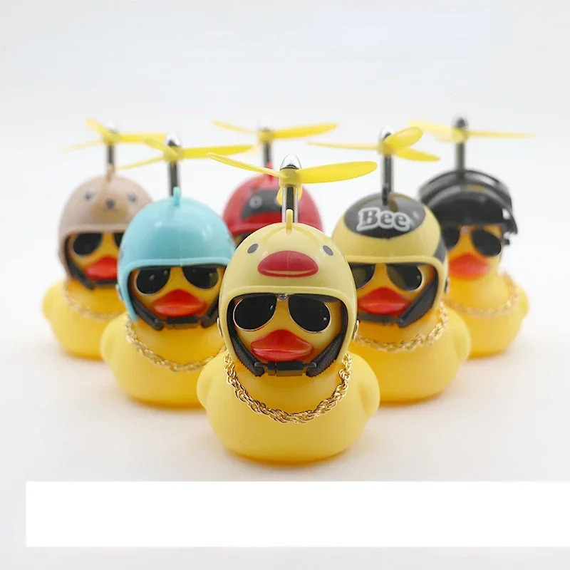 Cute Duck Bike Bell with Helmet Propeller Rubber Bicycle Light Decoration for Scooter MTB Motorbike Kids Bike Toys Accessories