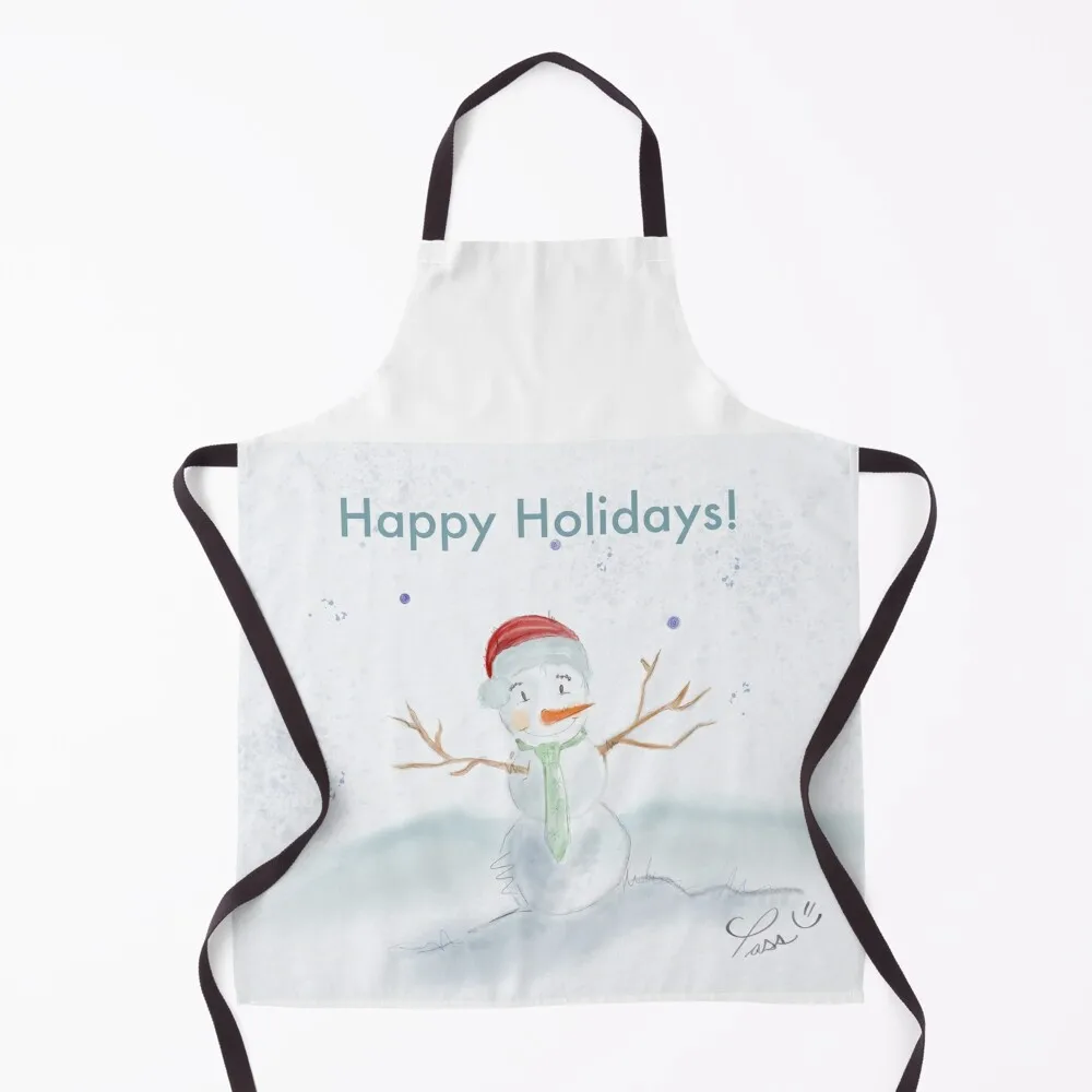 

Snow man illustration by Pascale Breton Canadian Artist Christmas Happy Holidays Apron Home Cleaning Women's Dresses Apron