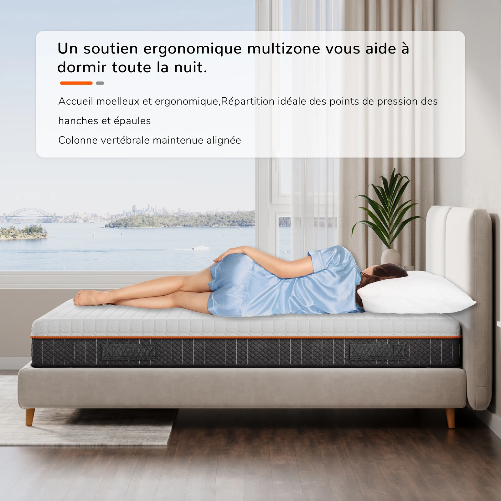 Zdjęcie 3: Materac piankowy Vesgantti, biały, grubość 16/18/26 cm, materac z pianki memory z żelem, podparcie z dzielnami, zapewniające poprawną postawę.